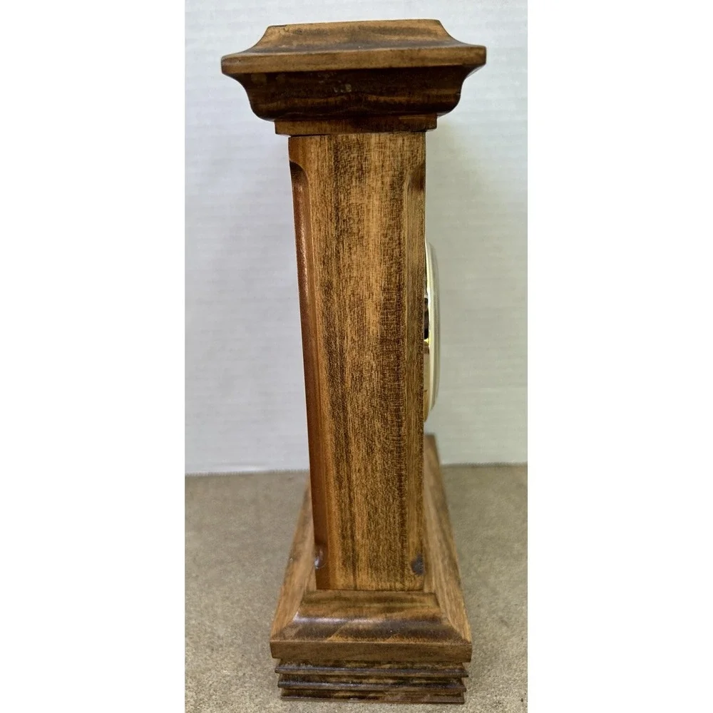 Clock Quartz Movement Works EUC‎ Rare Wood Working Handmade Engraved OOAK Mantle